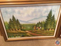 {{3x$BID}} Vintage Framed Canvas Painting 41" x 33" (2)H. Gamlin, James