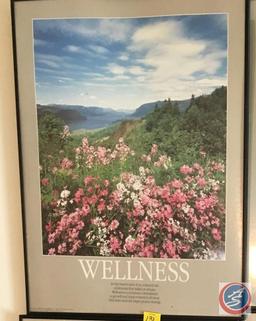 (4) Framed Posters "Integrity" "Diversity" "Wellness" "Quality" 18 1/4" x 24"