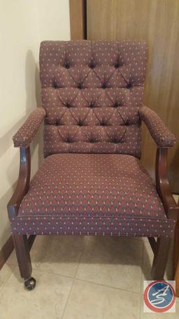 (2) Upholstered Arm Chairs, (1) Rolling and Adjustable Desk Chair