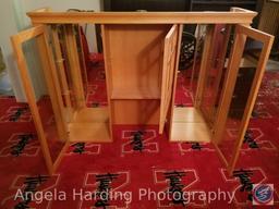 (3) Glass Door Lighted Top Half of a China Hutch in Toasted Amber Color with Mirror Back 58"x14"x43"
