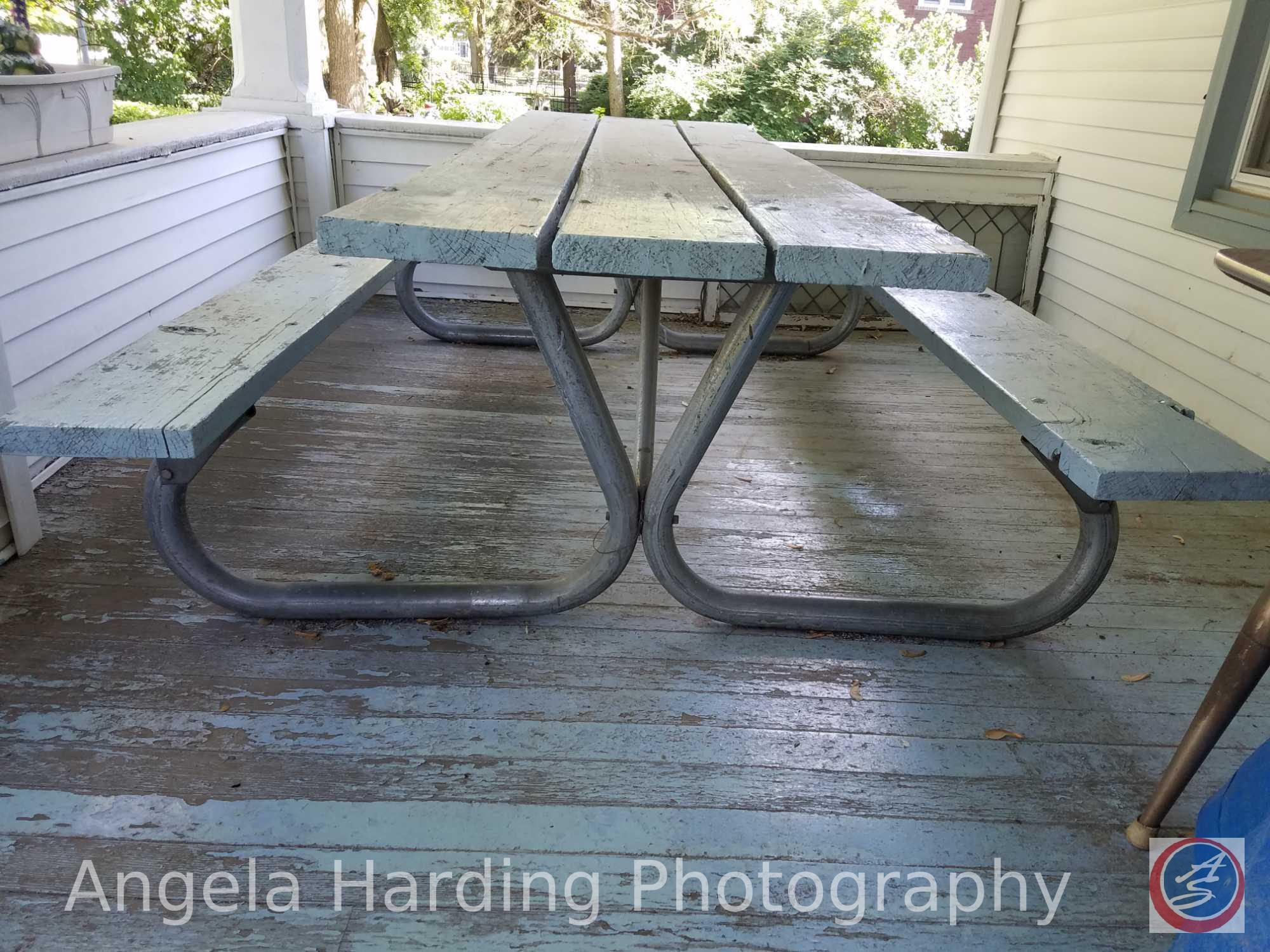Large Wood and Metal Framed Picnic Table 97"x61"x28"