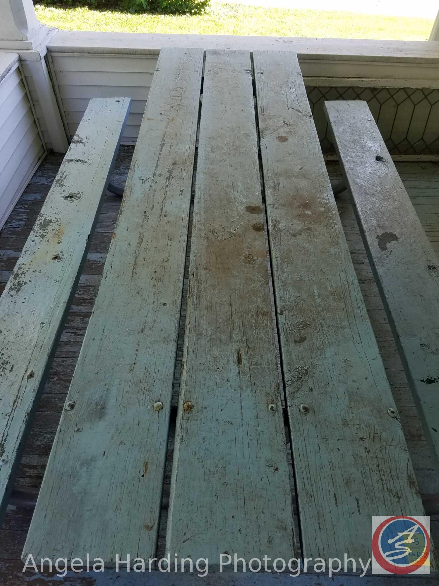 Large Wood and Metal Framed Picnic Table 97"x61"x28"