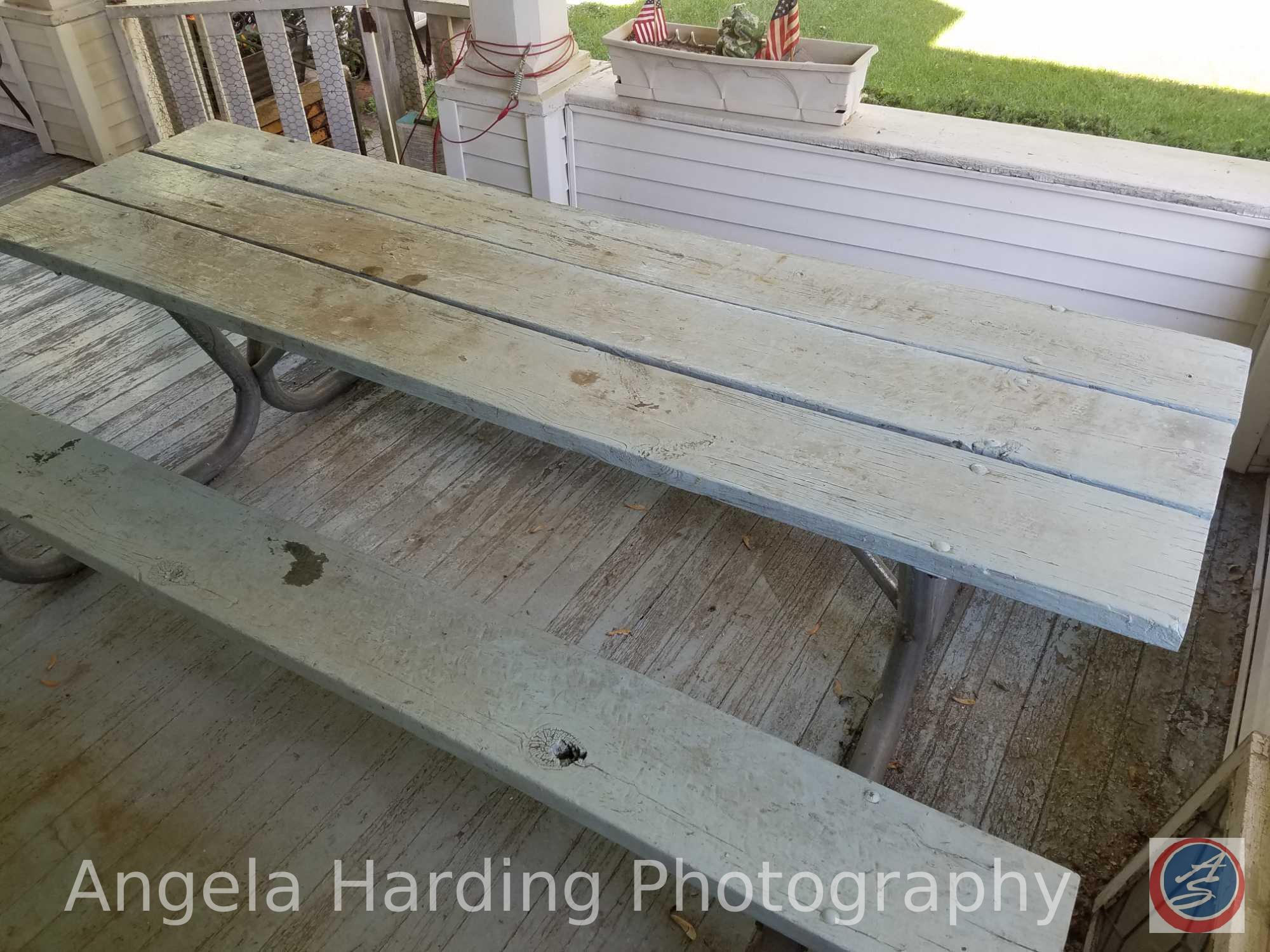 Large Wood and Metal Framed Picnic Table 97"x61"x28"