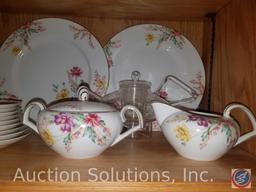 (8) Kent China Tea Cups, (2) Kent China 10 1/2" Dinner Plates, Kent China Cream Pitcher and Sugar