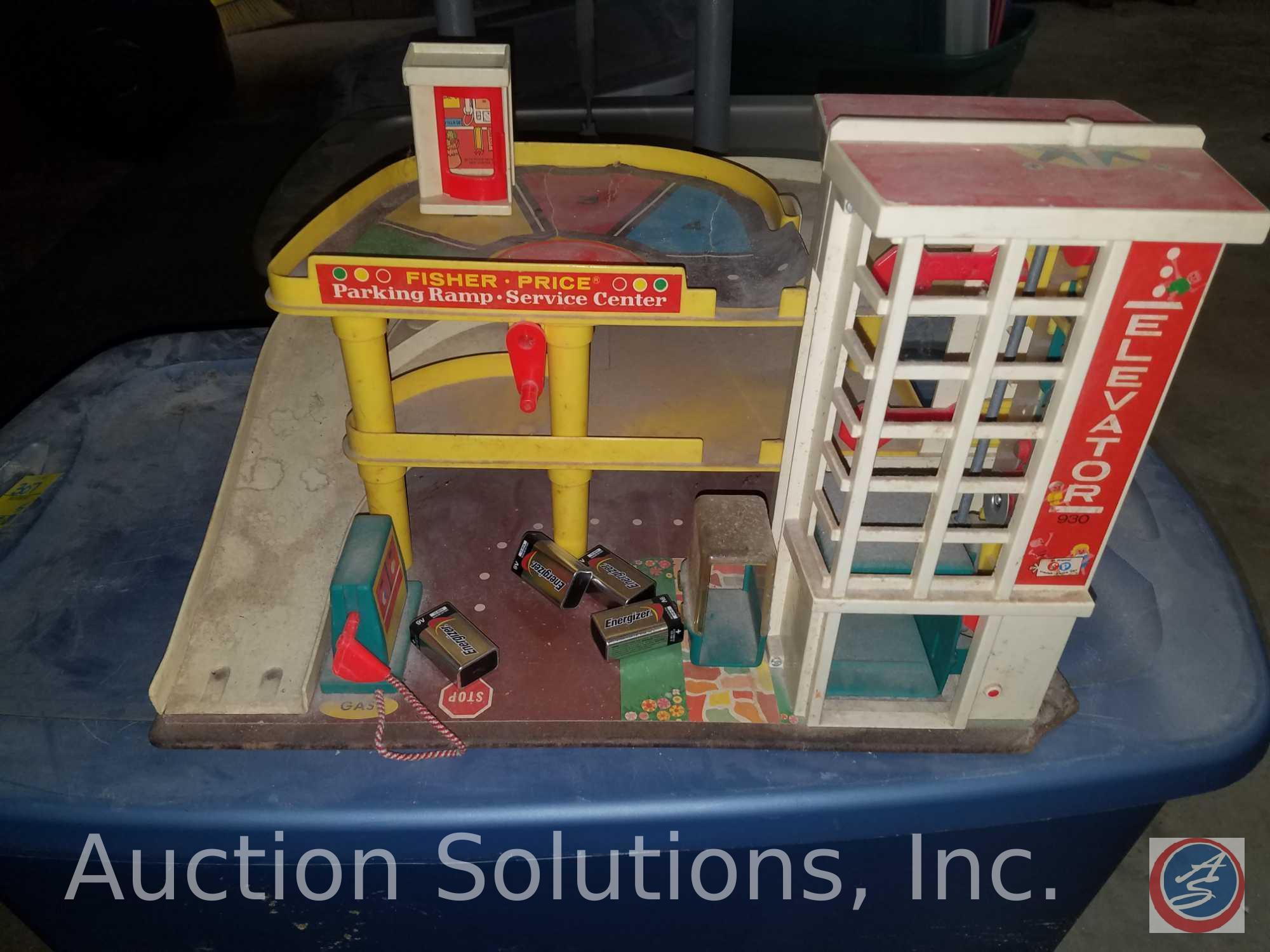 Vintage Fisher Price Parking Ramp Service Center, Playskool Baseball Toy, Melissa and Doug Shape