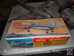 Tin Cars, American Airlines Pressed Steel Airplane, Battery Operated Vertol Helicopter in Original