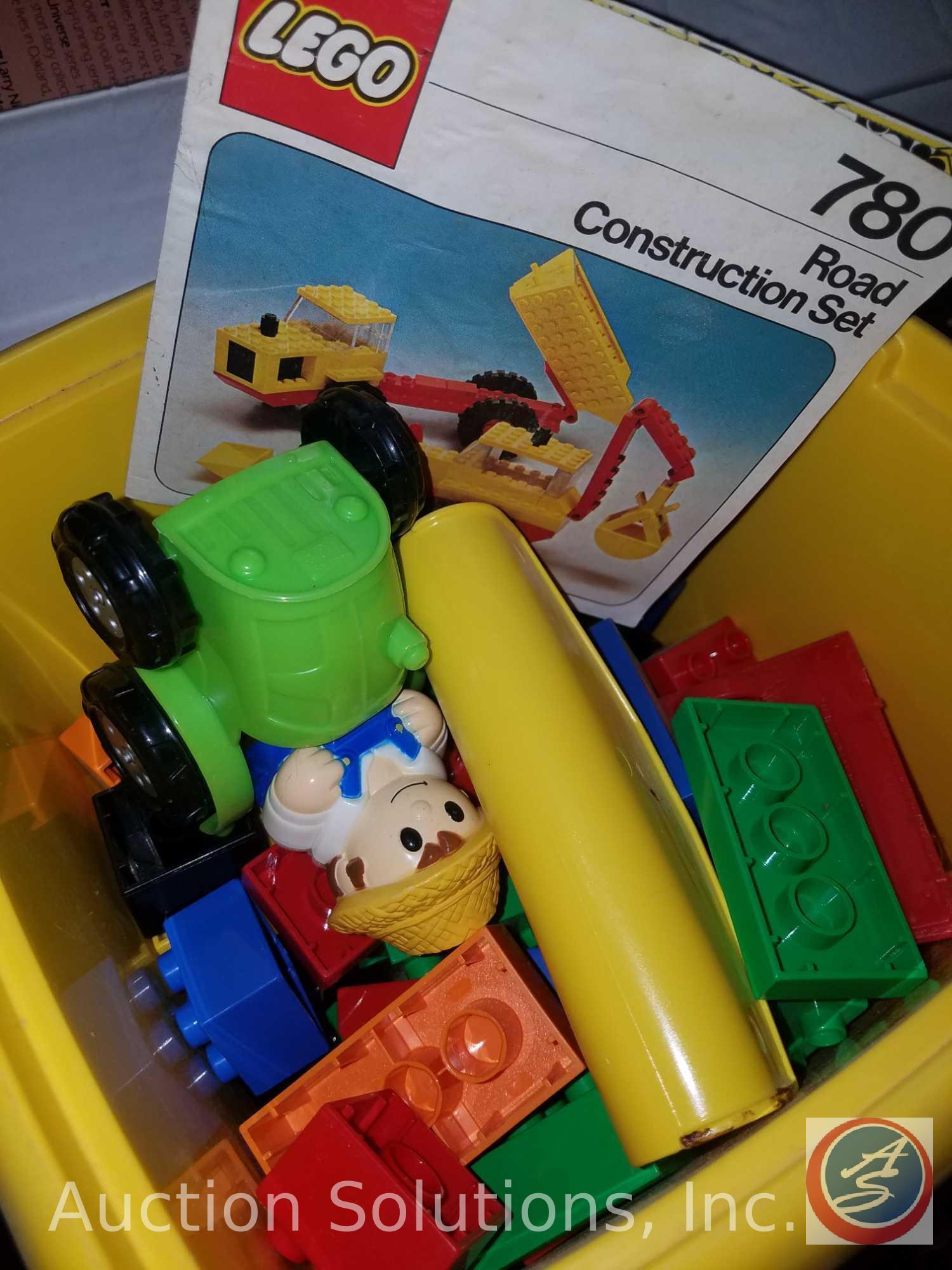 Vintage Fisher Price Family Farm Assorted Books, Vintage View Finder with Slides, Legos