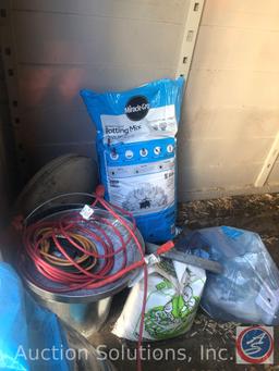 Unopened Gardening Soil, Long Handled Tools, {{CONTENTS OF SHED}}