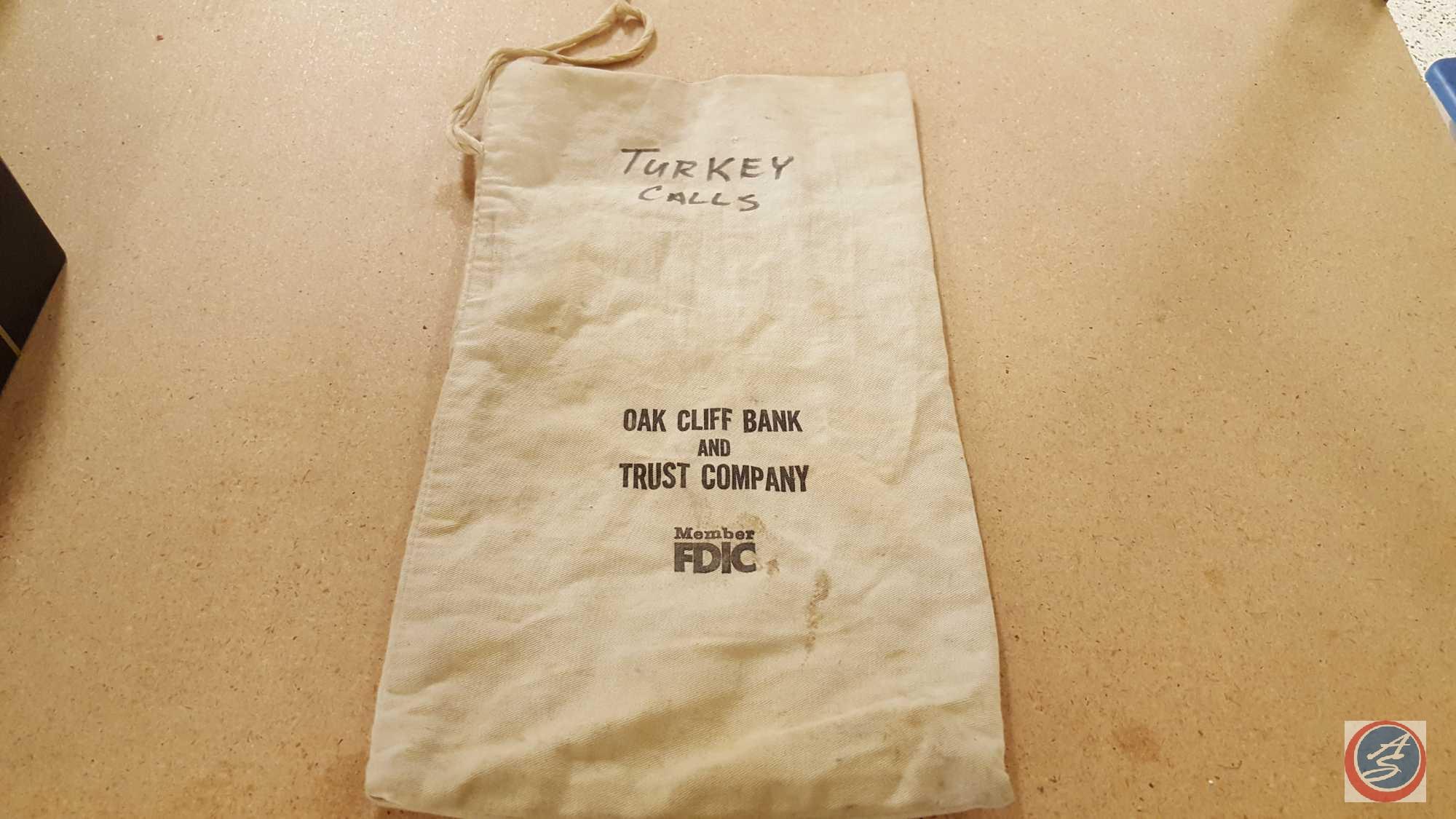 Oak Cliff Bank and Trust Company Money Bag Marked Member FDIC and Turkey Calls (Empty), (2) Missouri