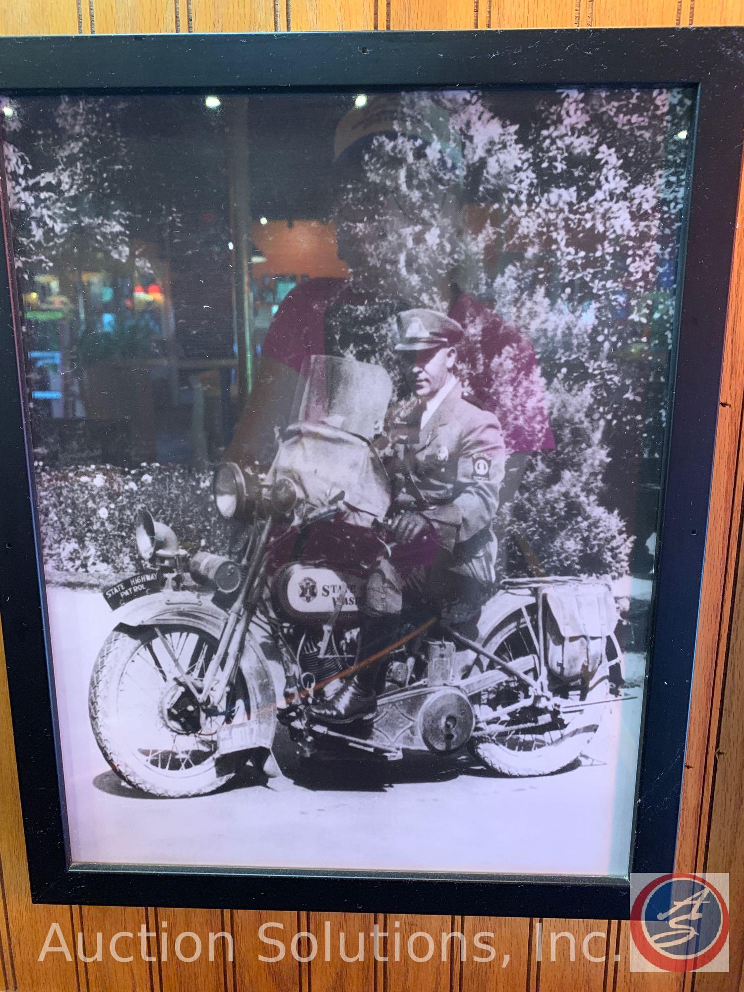 (7) Vintage Framed Photos of Motorcycles