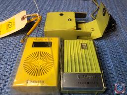 (2) Zenith Solid State AM Transistor Hand Held Radios, One Yellow One Green [[ONLY ONE WITH CASE]]