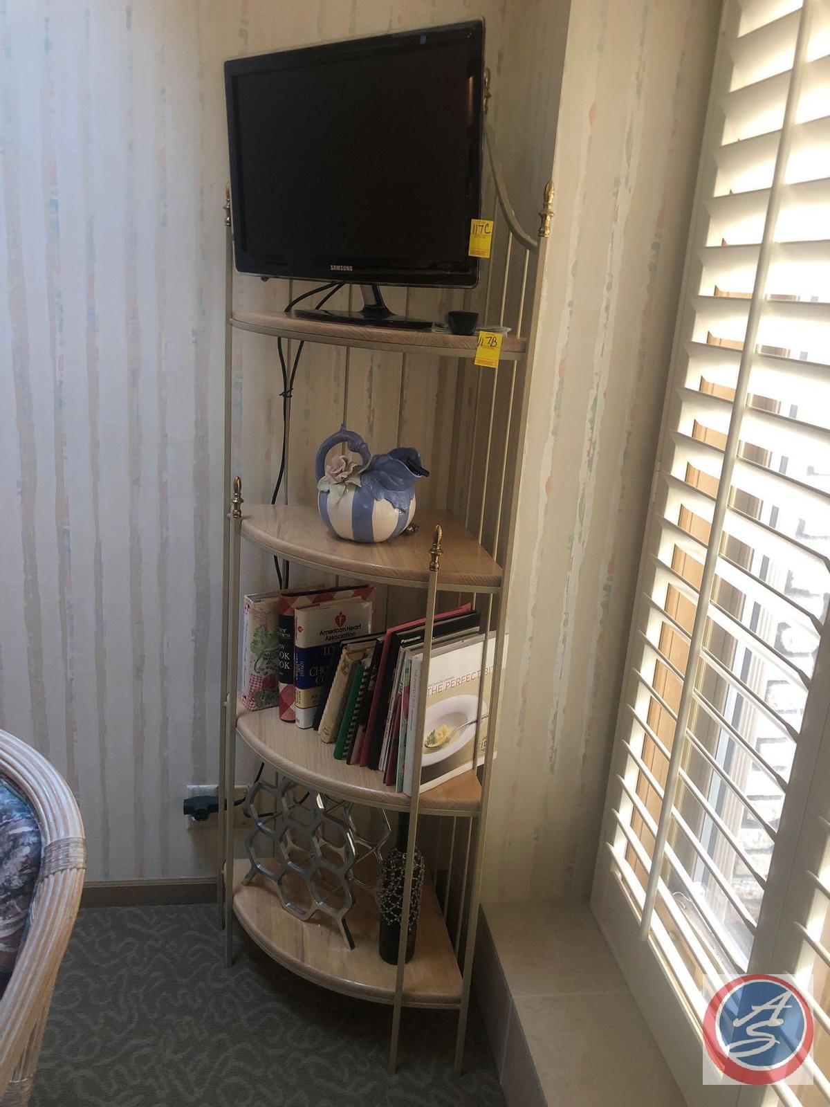 4 Tier Shelving Unit Including Wine Rack Measuring 26" X 19" X 64" and Decorative Wine Bottle, Cork