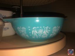 Vintage Blue Pyrex Bowls and 1 3/4 Qt. Corning Ware Dish and 2 Qt. Corning War