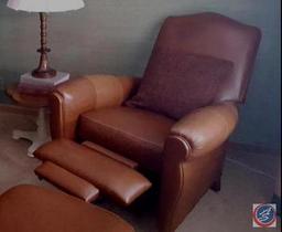 Ethan Allen Leather Reclining Arm Chair Measuring 40" x 36" x 40" with Matching Leather Ottoman and