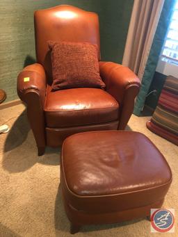 Ethan Allen Leather Reclining Arm Chair Measuring 40" x 36" x 40" with Matching Leather Ottoman and