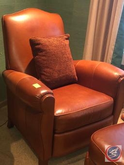 Ethan Allen Leather Reclining Arm Chair Measuring 40" x 36" x 40" with Matching Leather Ottoman and
