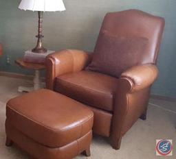 Ethan Allen Leather Reclining Arm Chair Measuring 40" x 36" x 40" with Matching Leather Ottoman and