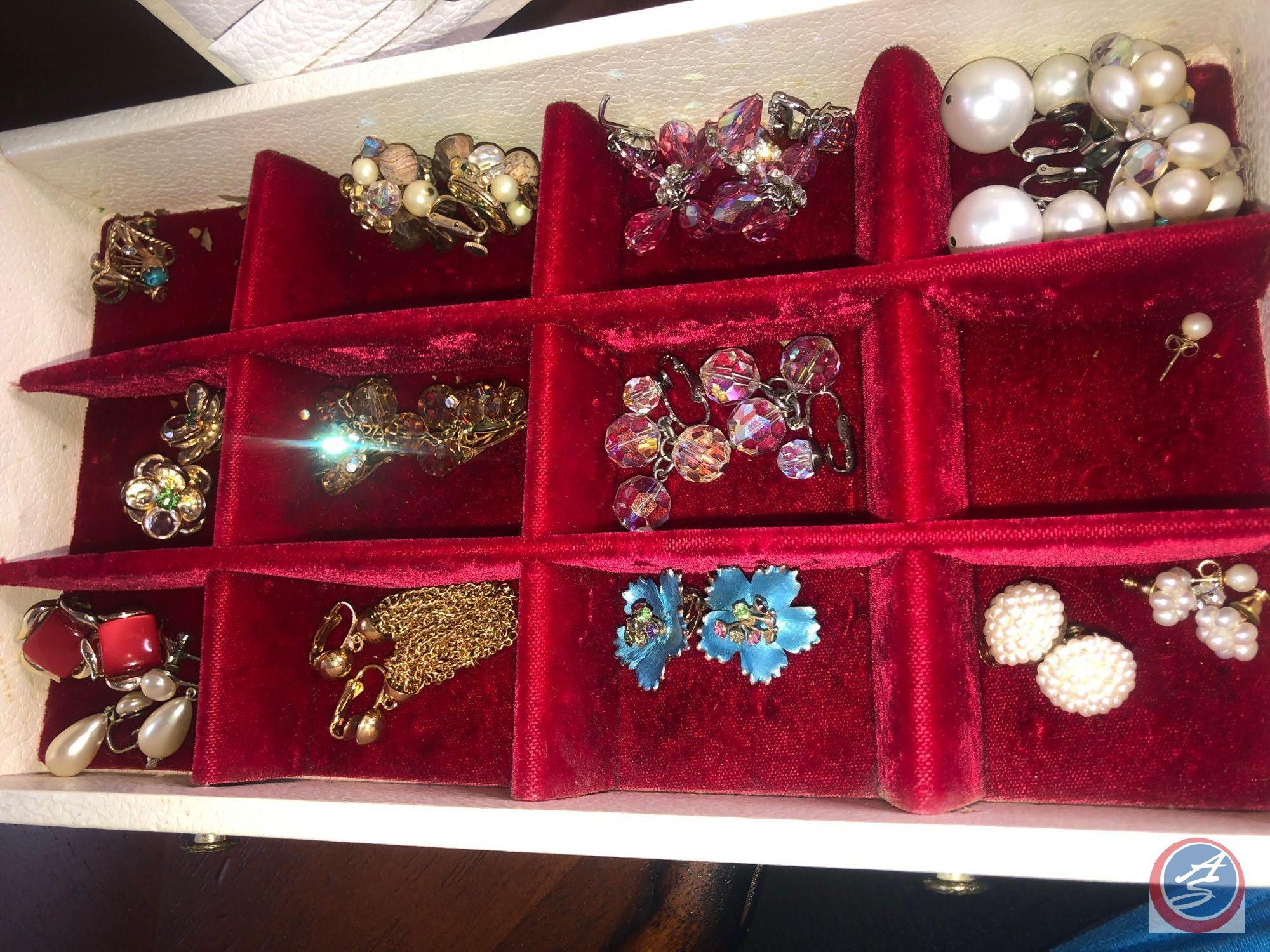 Jewelry Box Including Strand of Monet Pearls, Silver Ring Stamped Made In Italy, Assorted Rings,