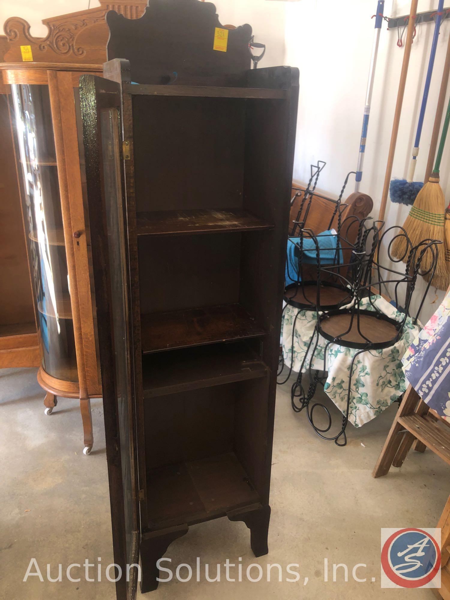 Antique J. Person 4 Shelf Locking Wood Display Cabinet with Key Marked 197 Measuring 16" X 11" X 66"