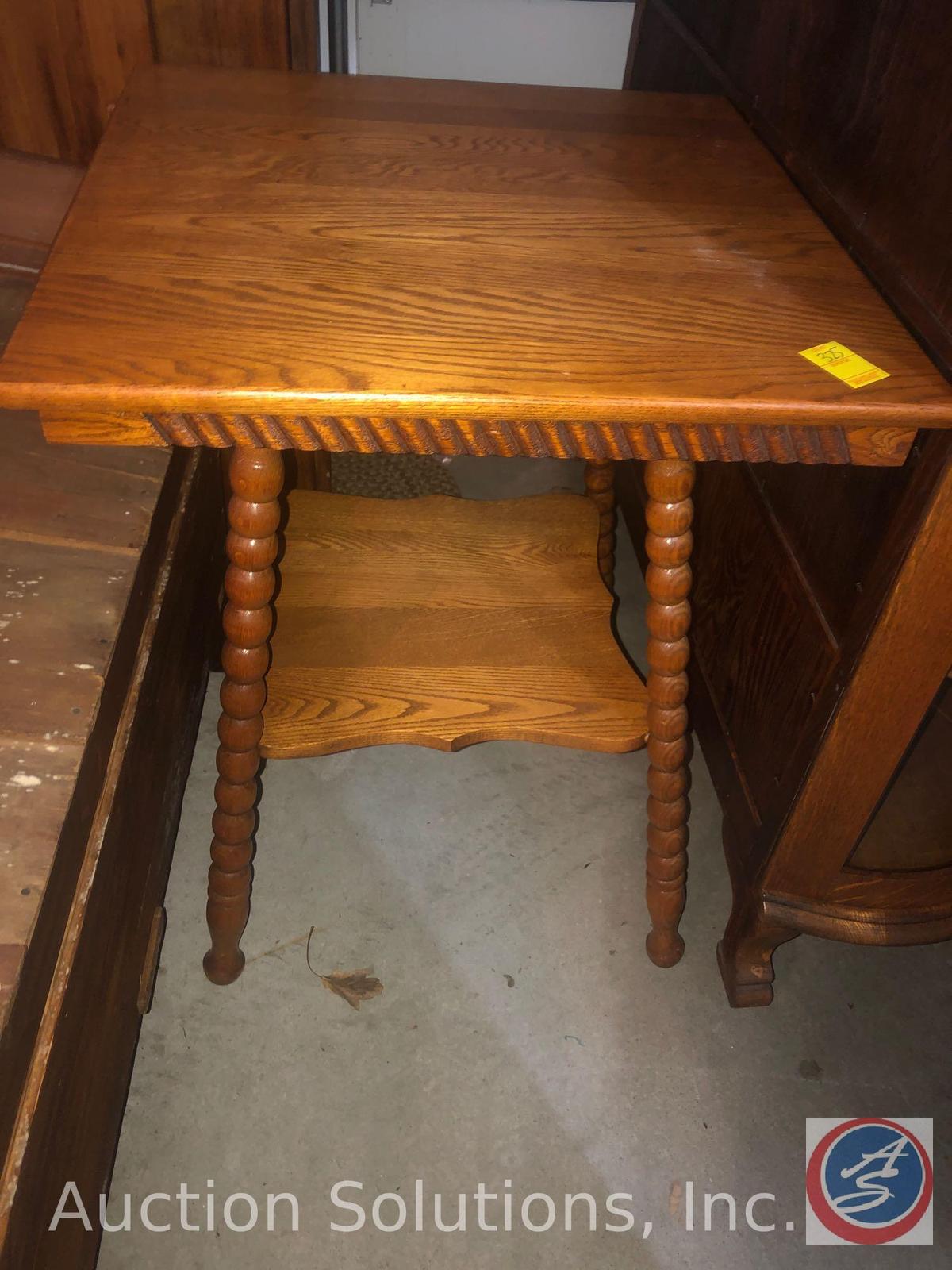 {{2X$BID}} 2 Tier Wooden Antique Parlor Table Measuring 24" x 24" x 30"