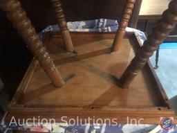 {{2X$BID}} 2 Tier Wooden Antique Parlor Table Measuring 24" x 24" x 30"