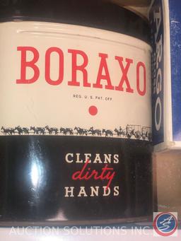 Canister of Borax, Argo Gloss Laundry Starch, Tidy House Perfex Cleaner, Pumas Stone, Shultz Instant