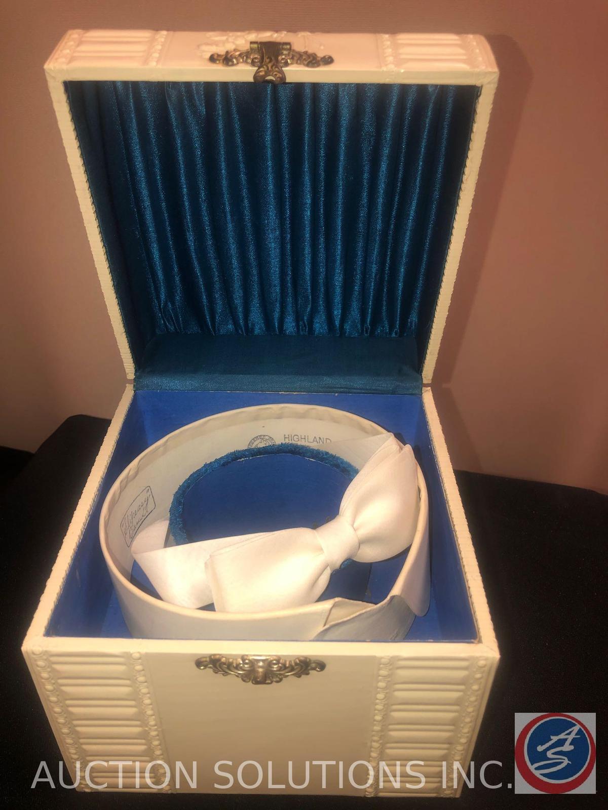 Small Ivory Box with Barker Brand "Slipeasy" Tuxedo Band and White Bow Tie