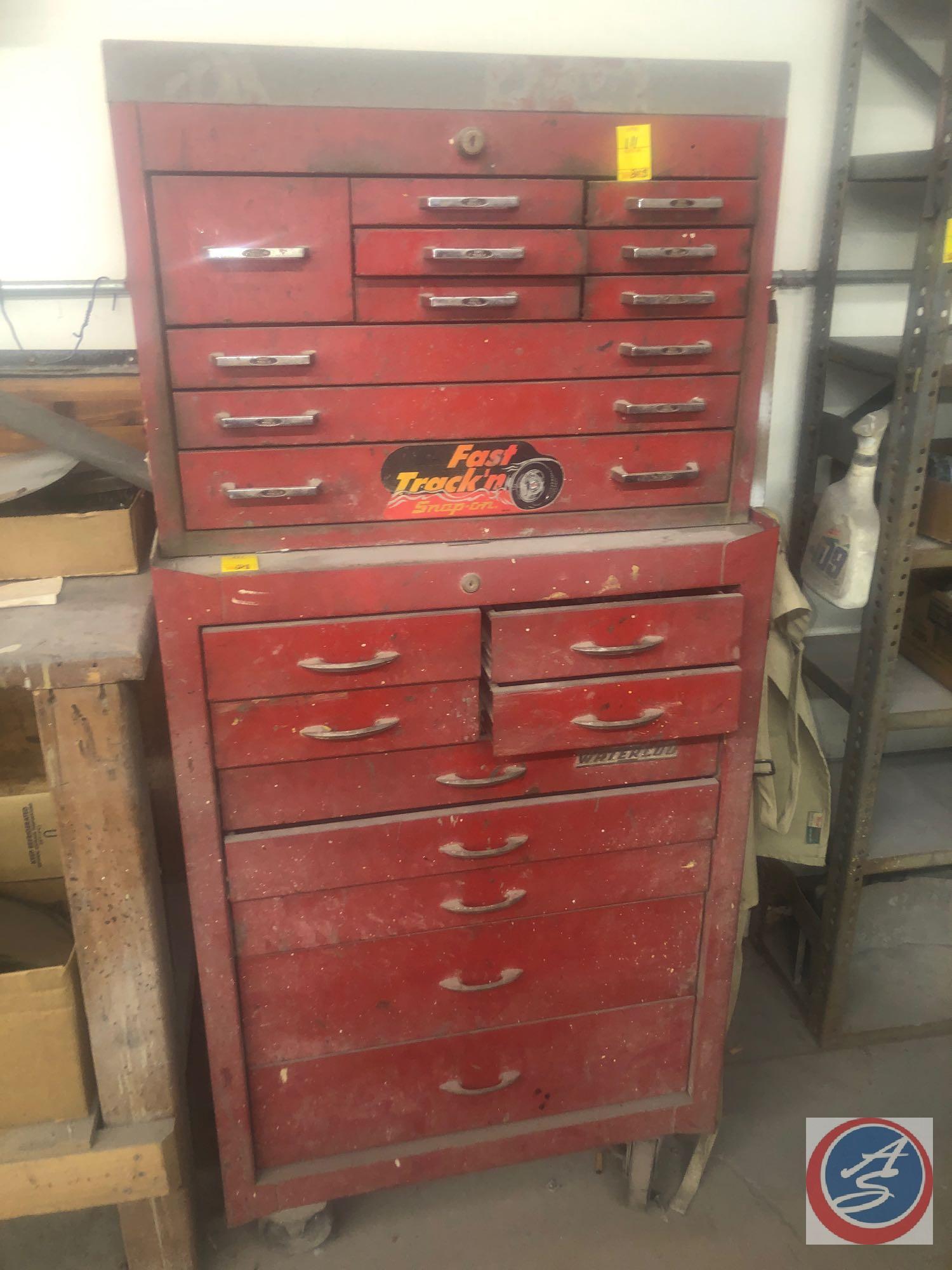 {{2X$BID}} Waterloo Tool Chest Base On Casters Measuring 26 1/2" X 18" X 39 1/2" and Mac Tools Top