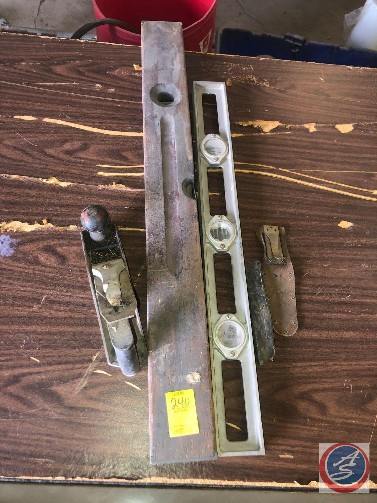 Vintage Stanley Hand Held Planer, Vintage Wooden Level, Metal Level and More