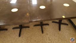 {{3X$BID}} (3) Metal Covered Wood Top 28 x 42 in. Pedestal Tables w/ Adhesive Sticker {SOLD 3x THE