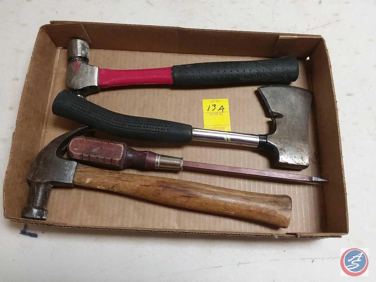 (2) Carpenter Hammers; Hatchet; Straight Screwdriver