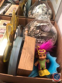 Assorted Cleaning Supplies, Drawer Liners, Troll Doll, Conch Shell, Shadow Box with Sea Horse,