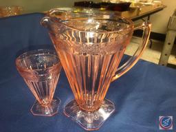 1932-1934 Vintage Jeanette Adam Pink Depression Glassware Including (4) 7oz. Footed Tumblers and