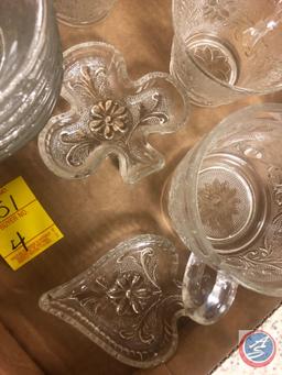 1940's-1960's Vintage Anchor Hocking Sandwich Clear Depression Glassware Including (5) Cups, (6)
