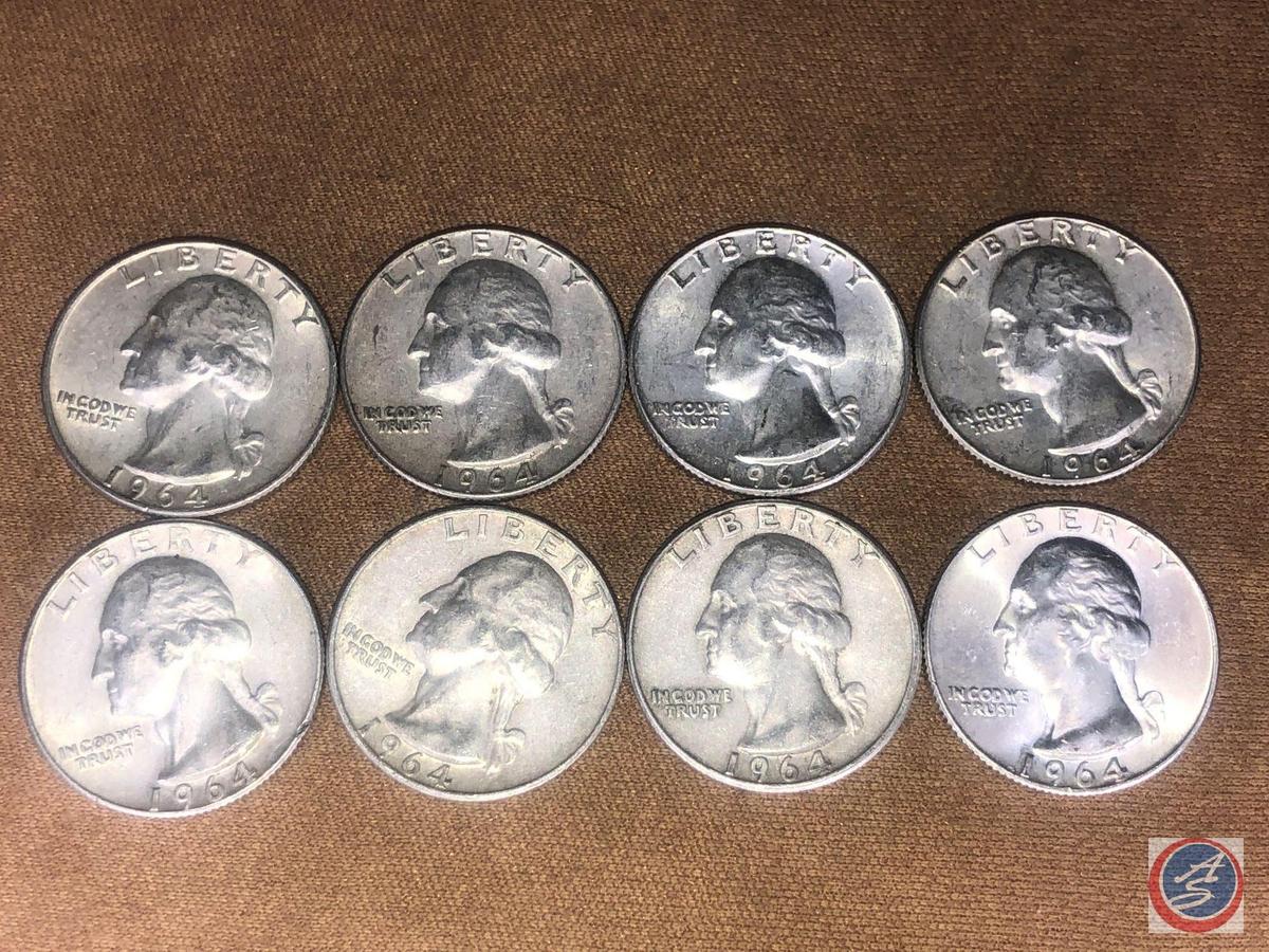 (8) 1964 Denver Mint Washington Quarters