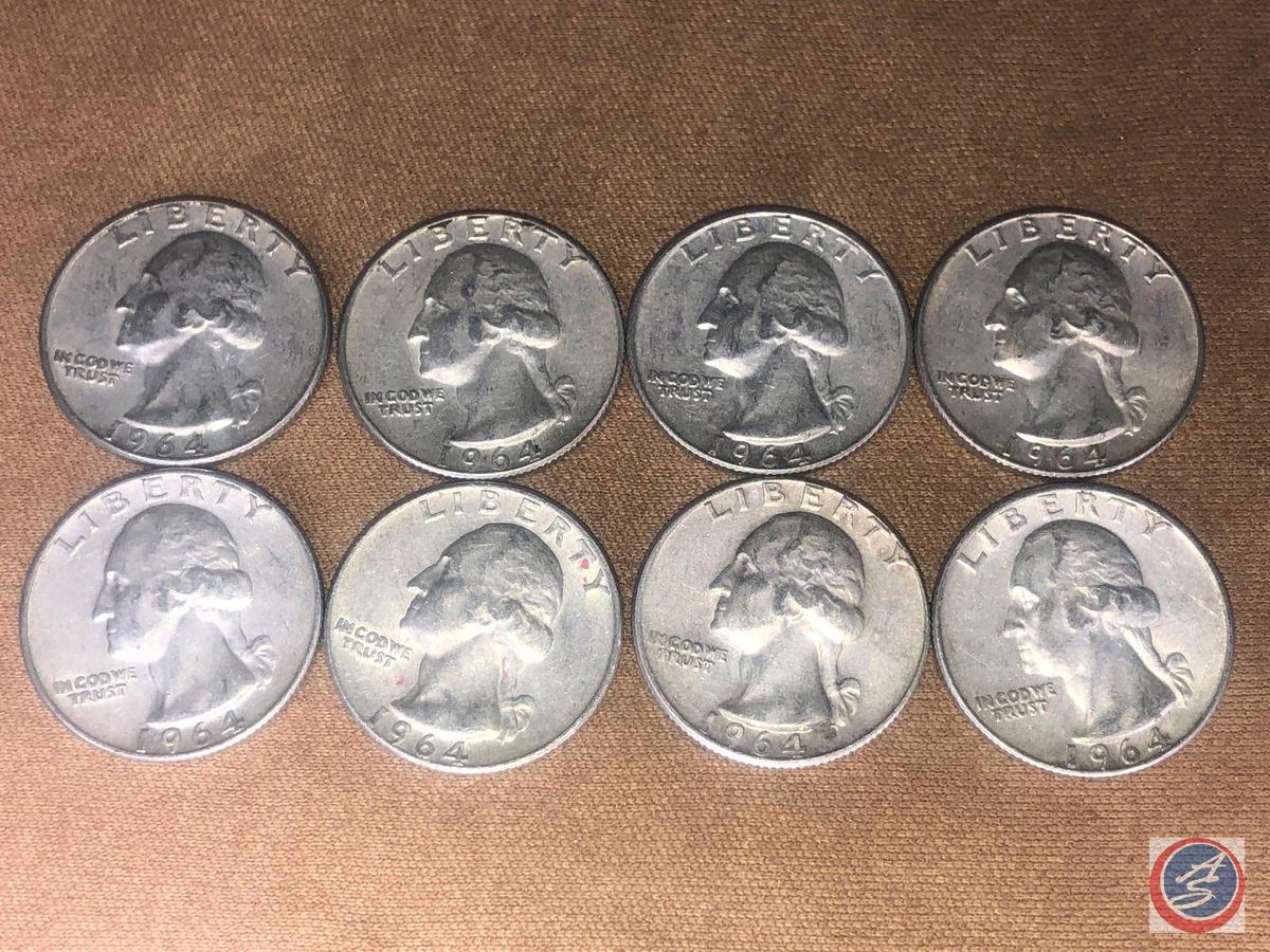 (8) 1964 Denver Mint Washington Quarters