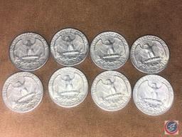 (8) 1964 Denver Mint Washington Quarters