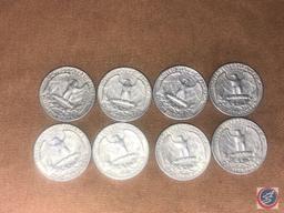 (8) 1964 Denver Mint Washington Quarters