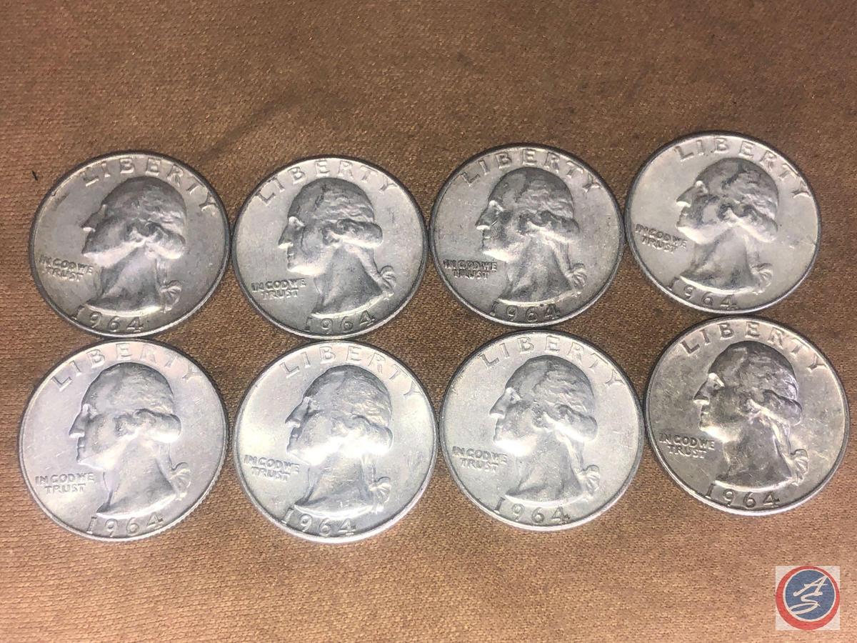 (8) 1964 Denver Mint Washington Quarters