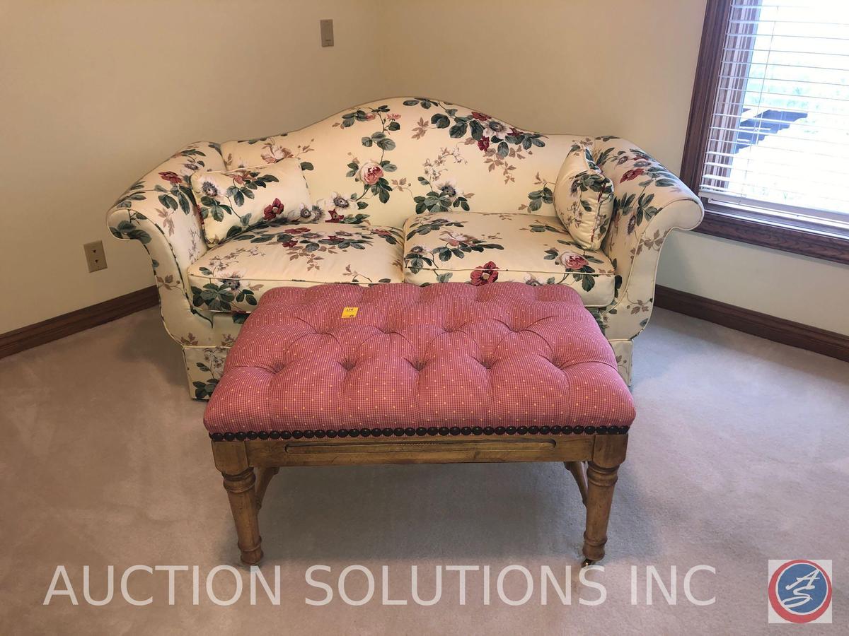 {{2X$BID}} Rolling Ottoman/Coffee Table with Nail Head Accents Measuring 35" X 25" X 18" and Floral