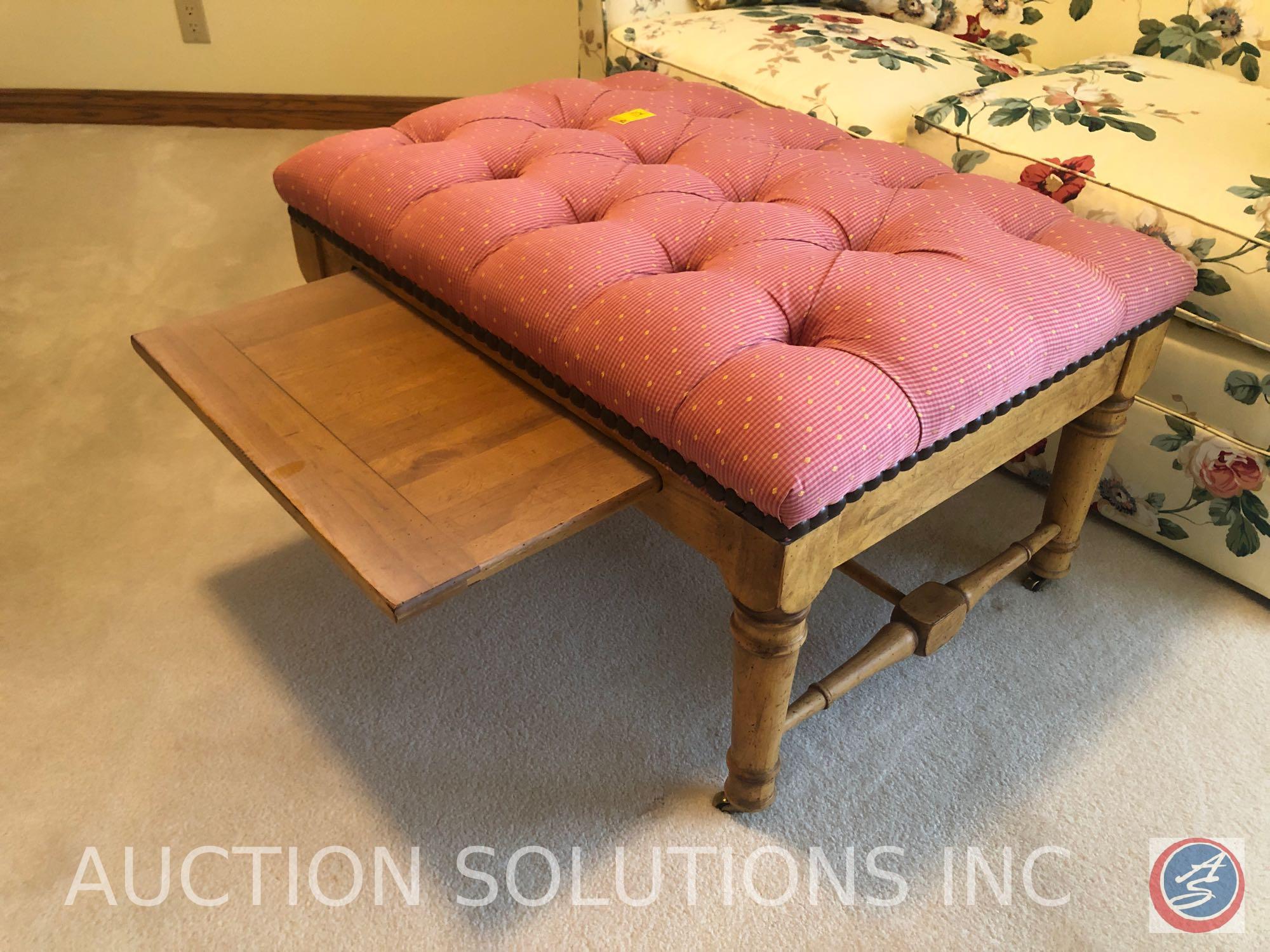 {{2X$BID}} Rolling Ottoman/Coffee Table with Nail Head Accents Measuring 35" X 25" X 18" and Floral