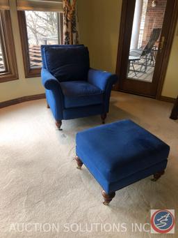 {{2X$BID}} Rolling Century Furniture Blue Upholstered Arm Chair with Nail Head Accents Measuring 36"