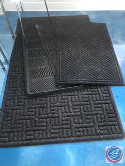 (4) Entry Way Rug Assorted Sizes, (2) Glass and Metal End Tables Measuring 16 1/2" X 16 1/2" X 24",