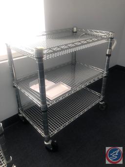 Three Tier NSF Seville Classics Inc Wire Cart on Casters Measuring 30" X 18" X 32 1/2"