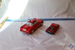 1950's Friction Toy Car Chevrolet Deluxe Red Sedan Marked MF 316 and Red Burago Ferrari 512 Scale