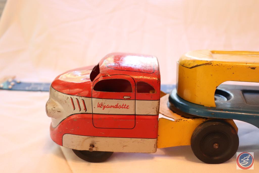 1940's/1950's Era Wyandotte Red/Yellow/Blue Pressed Steel Auto Transport Truck