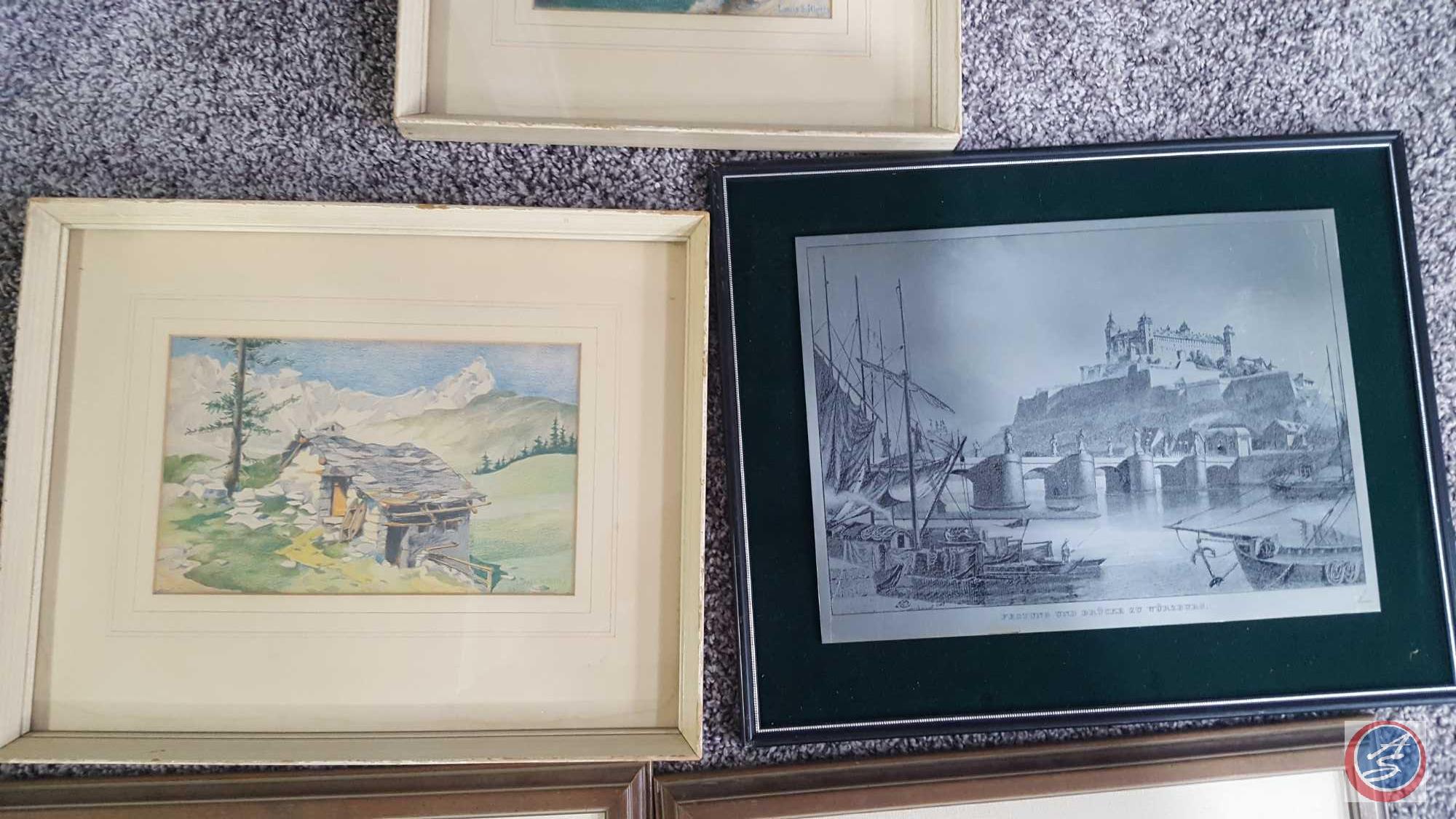 (2) Framed Artwork Signed Armede Patterson, (2) Framed Drawing Signed Louis Hirth 1950 and Framed