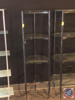 Three Tier Glass and Metal Pan Etagere Shelf Measuring 18" Diameter and 64" Tall