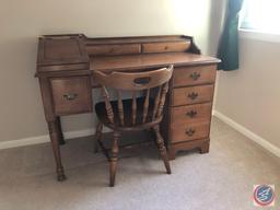 Seven Drawer Secretary Desk Measuring 46" X 22" X 35" and Spindle Back Chair Measuring 29"