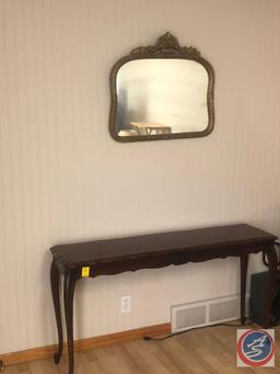 Hammary Sofa Table Measuring 53 1/2" X 15" X 28" and Wall Hanging Mirror Measuring 27 1/2" X 25"